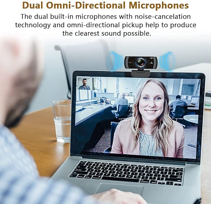 NexiGo N980P 1080P 60FPS Webcam with Microphone and Software Control, USB Computer Camera, Built-in Dual Noise Reduction Mics, 120° Wide-Angle for Zoom/Skype/FaceTime/Teams, PC Mac Laptop Desktop-DeskLoop Office