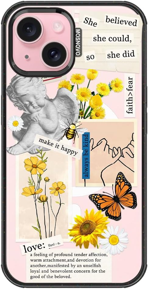 MOSNOVO Magnetic Case for iPhone 15, 10ft Military-Grade Protection, Compatible with Magsafe, Shockproof Phone Case for iPhone 15 - Vintage Collage Art - Clear Black-DeskLoop Office