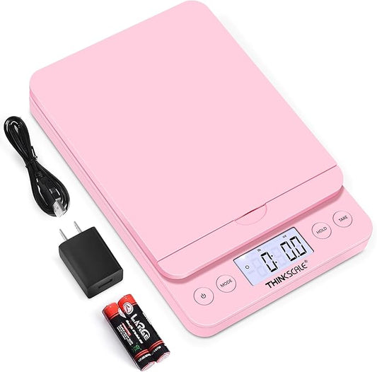 THINKSCALE Shipping Scale, 86lb/0.1oz Postal Scale-Candy Pink Style, Hold/Tear Function, Flip up Holder Postage Scale, Digital Scale for Packages Small Business and Mails, Battery & AC Adapter-DeskLoop Office