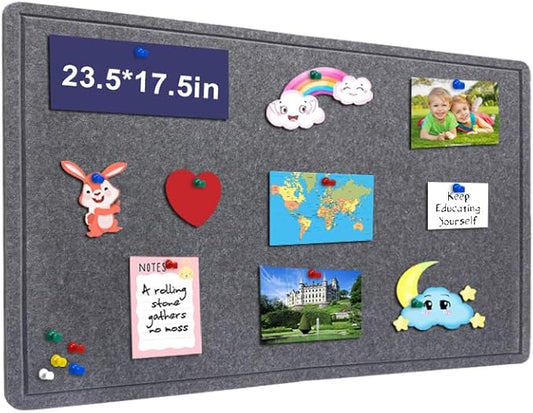 Bulletin Board - 23.5 x 17.5 inches Decorative Felt Pin Board - Cork Board Alternative for Wall - Foldable Photo Board Self-Adhesive Prayer Board with 20 Pushpins - Dark Gray-DeskLoop Office