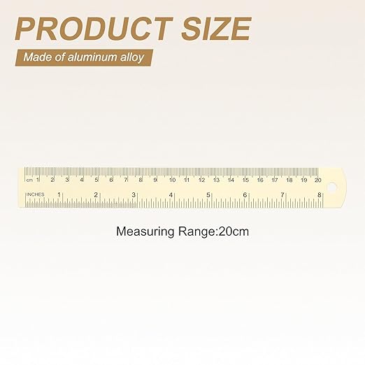 HARFINGTON 6pcs Metal Straight Ruler 20cm Metric SAE Aluminum Alloy Measuring Rulers Scale Tool with Hole for Measure Study Reading Classroom Office, White-DeskLoop Office