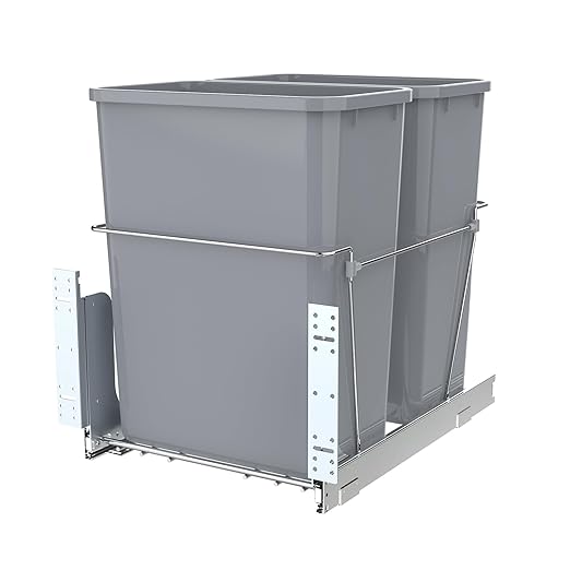 Double Pull-Out Trash Can for Under Kitchen Cabinets Include Double 35QT Trash Bin Doesn't Include Door Fittings, Bottom-Mount Recycling Bin-DeskLoop Office