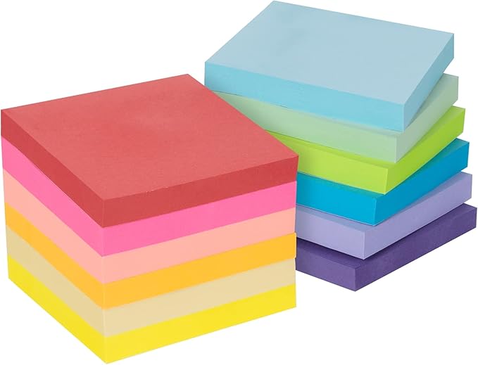 24 Pack Sticky Notes - 3 x 3 Inch Large Memo Pads with 2X Sticking Power,12 Bright Colors Sticky Pads,100 Sheets/Pad - 2400 PCS Super Sticky & Repositionable for Office,Notebook,School,and Daily Use-DeskLoop Office
