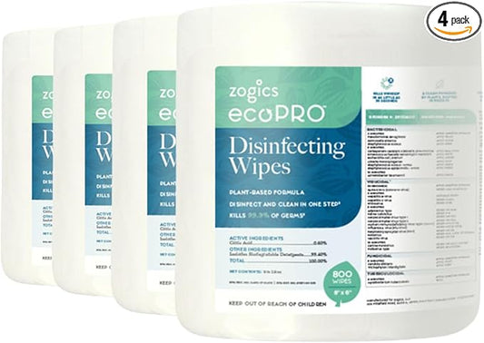 Zogics ecoPRO Plant-Based Disinfecting Wipes – Eco Friendly Wipes for Cleaning and Disinfecting Surfaces, Durable, Gentle, & Effective (Pack of 4)-DeskLoop Office