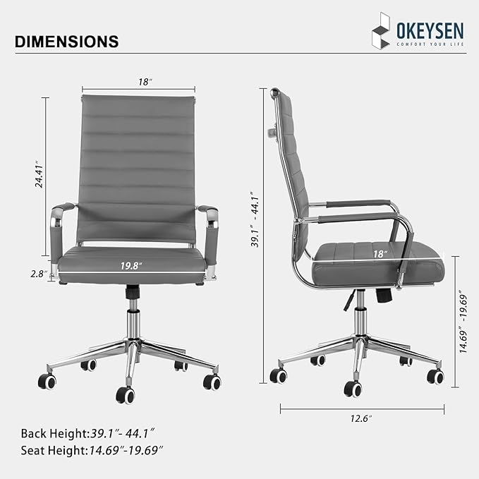 Okeysen Ergonomic Office Desk Chair, Modern PU Leather Conference Room Chairs Ribbed, High Back Executive Swivel Rolling Chair for Home, Office-DeskLoop Office
