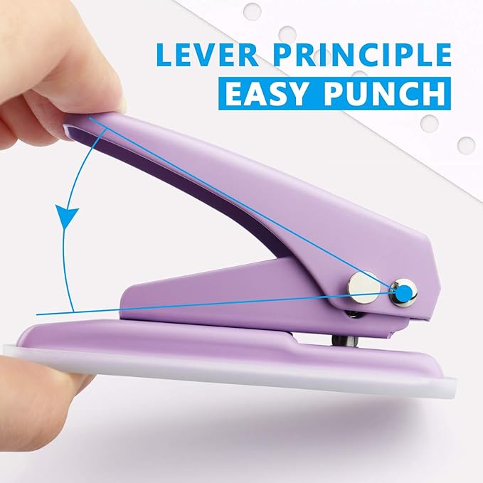 Single Hole Puncher Handheld 1/4 Inches Hole Punch, 20 Sheet Paper Punch Capacity Metal Hole Puncher with Skid-Resistant Base for Paper, Chipboard, Art Project, Purple-DeskLoop Office