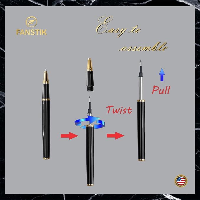 Black & Gold Luxury Rollerball pen (Made In USA) fancy gift set for women, Real 24K Gold Plating, Professional executive pen gift set for men (Lux Rollerball Black-Gold)-DeskLoop Office