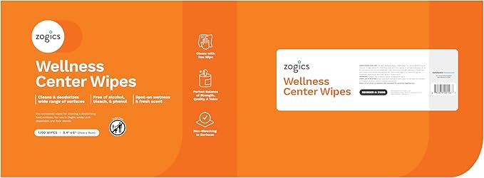 Zogics Wellness Center Cleaning Wipes – Gym Wipes for Cleaning Surfaces and Equipment, Durable and Safe Pre-Saturated Wet Wipes (2,300 Count, 2 Rolls of 1,150 Wipes)-DeskLoop Office