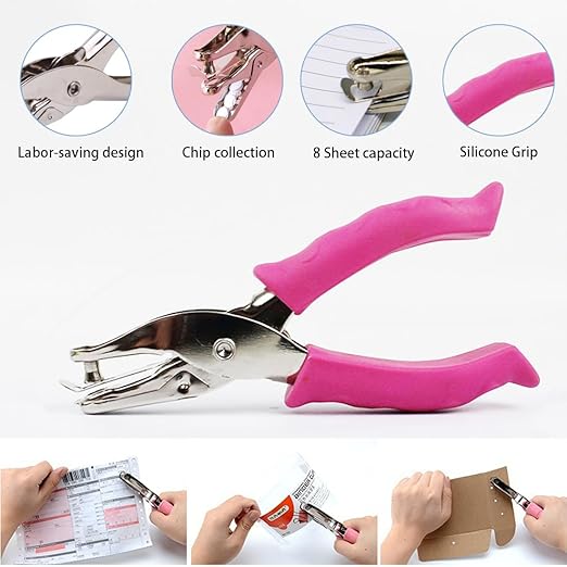 Single Hole Punch 1/4" and 1/8", 2 Pack Small Hole Puncher for Crafts, One Hole Paper Punch with Grip Handle, Small Hole Punch for Kids and Adults-DeskLoop Office