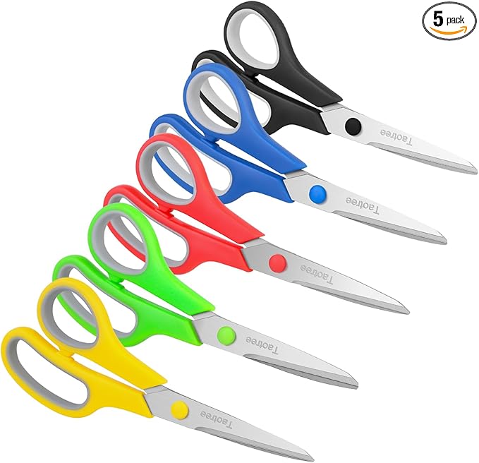 Scissors for Office, Taotree 8" Scissors All Purpose Bulk of 5-Pack, Middle School Supplies Student Teacher Classroom, Sharp Craft Shears for Office Home Sewing Fabric, Right/Left Handles, Same Size-DeskLoop Office