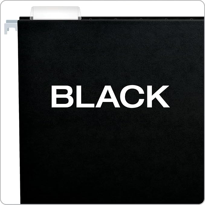 Pendaflex Black Hanging File Folders, 8.5 X 11 Letter Size with 1/5 Cut Adjustable Tabs - 50 Pack-DeskLoop Office