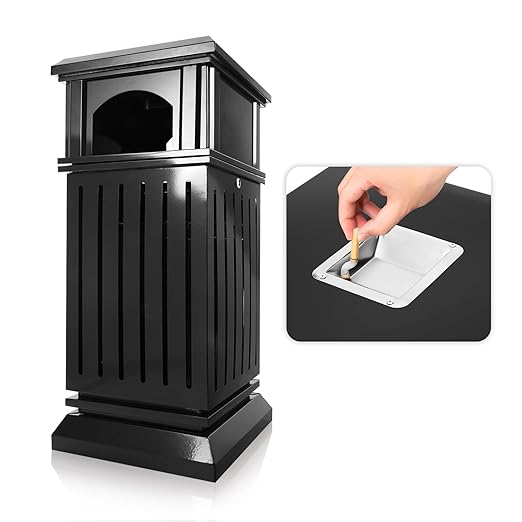 BEAMNOVA Trash Can Outdoor Top Tray Black Stainless Steel Commercial Garbage Enclosure with Locking Lid Heavy Duty Industrial Yard Garage Waste Container, 35.5 * 15.8 * 15.8 in-DeskLoop Office