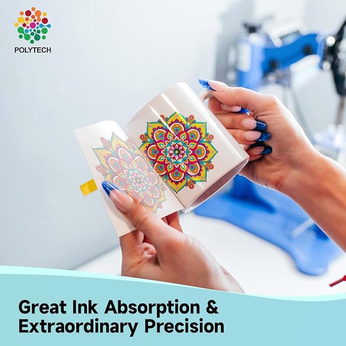 Polytech Sublimation Paper, 8.5x11, 50 Sheets, Heat Transfer Paper for All Sublimiation Blanks, For All Sublimation Printer and Ink, For Tumblers, Magnet Blanks, Ceramic Ornaments, Light T-Shirt,125G-DeskLoop Office