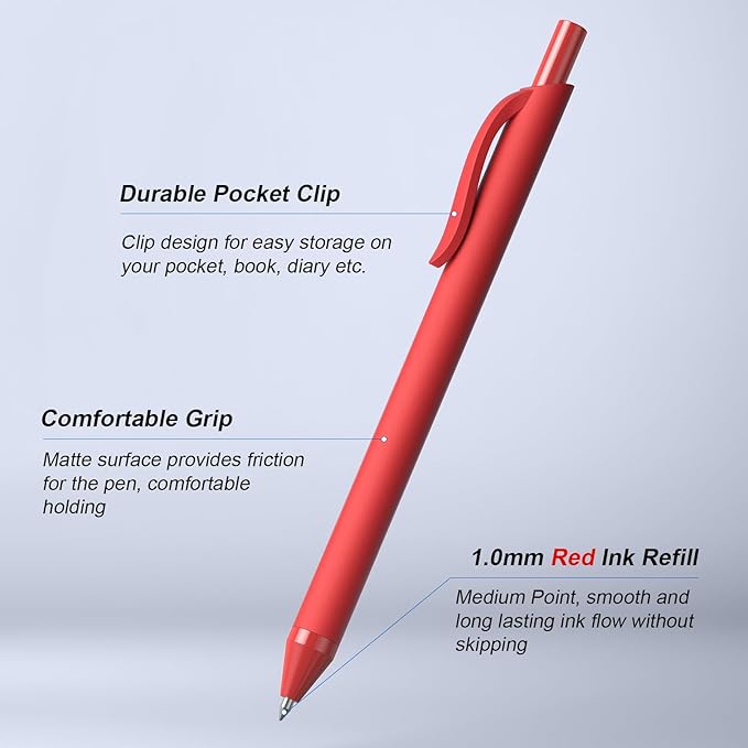 108 Pack Red Pens - Bulk Pens 1.0mm Medium Point Ballpoint Pens Smooth Writing No Bleed Retractable Red Ink Pen-DeskLoop Office