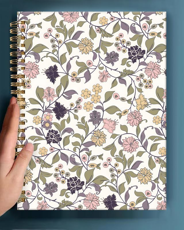 Spiral Journal Notebook,A5 Hardcover Lined Journals for Women Girl 6 x 8.3 in,120 Pages Thick Paper,Cute College Ruled Writing Notebook for Gifts Office Work School(Elegant Abstract Floral)-DeskLoop Office
