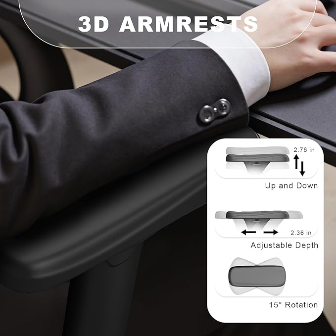 Ergonomic Office Chairs with Adjustable Headrest and Lumbar Support, High Back Mesh Home Computer Desk Chairs with 3D Armrest, 360° Swivel Wheels and Rocking Function, Black-DeskLoop Office