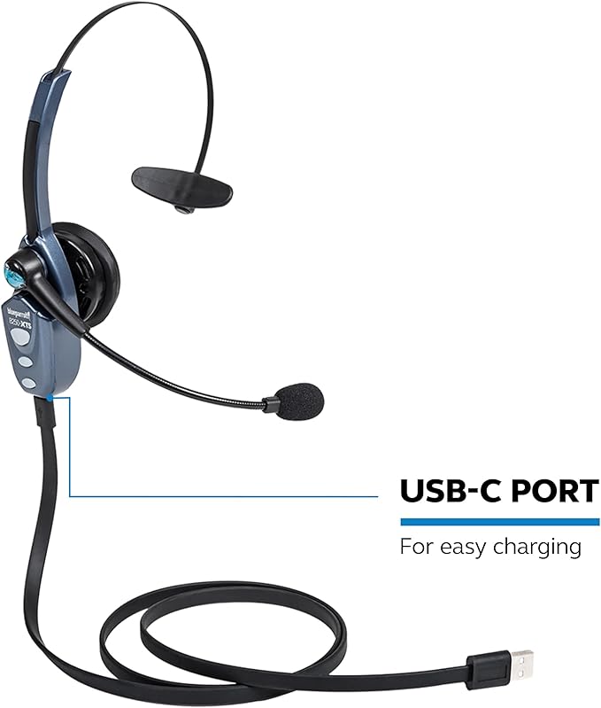 BlueParrott B250-XTS Mono Bluetooth Wireless Headphones 91% Noise Canceling Over Head Trucker Headset with Mic, Lightweight Design with Adjustable Headband, 20 hrs. Talk Time, Blue-DeskLoop Office