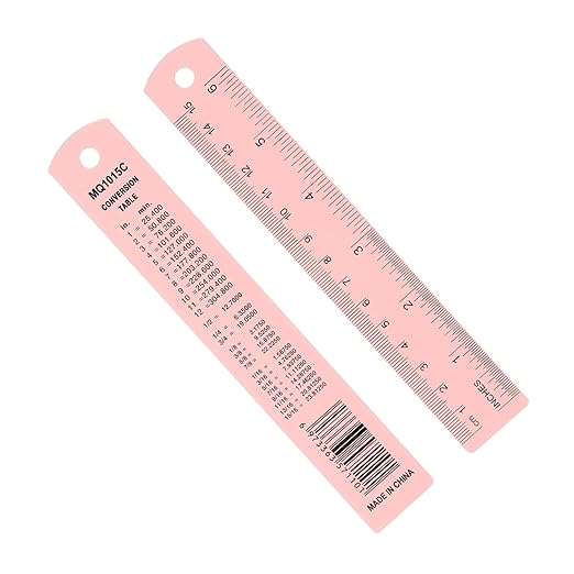 PATIKIL 15cm/6" Metal Ruler, 2 Pack Aluminum Alloy Rulers with Centimeters, Millimeters, Inches and Conversion Table Straight Edge Ruler for Writing Machinist Drafting, Pink-DeskLoop Office