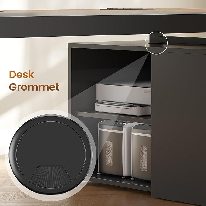 Itaar 70.9" Executive Desk, Large Computer Desk with Drawers and Lateral File Cabinet, Office Desk with Removable Shelves, Business Furniture Desk Workstation for Home Office, Walnut-DeskLoop Office