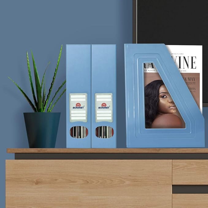 Acrimet Magazine File Holder, Durable Rack, Space-Saving Organizer (Plastic) (Solid Blue Color) (2 pack)-DeskLoop Office
