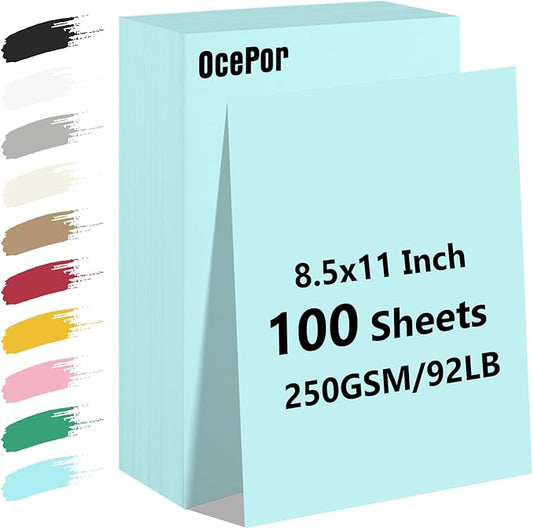 OcePor 100 Sheets Blue Cardstock Paper, Colored Printer Paper 8.5 x 11, Card Stock Thick Construction for Craft,Scrapbook,Office Printing, Invitations, Certificates,92 lb/250gsm-DeskLoop Office
