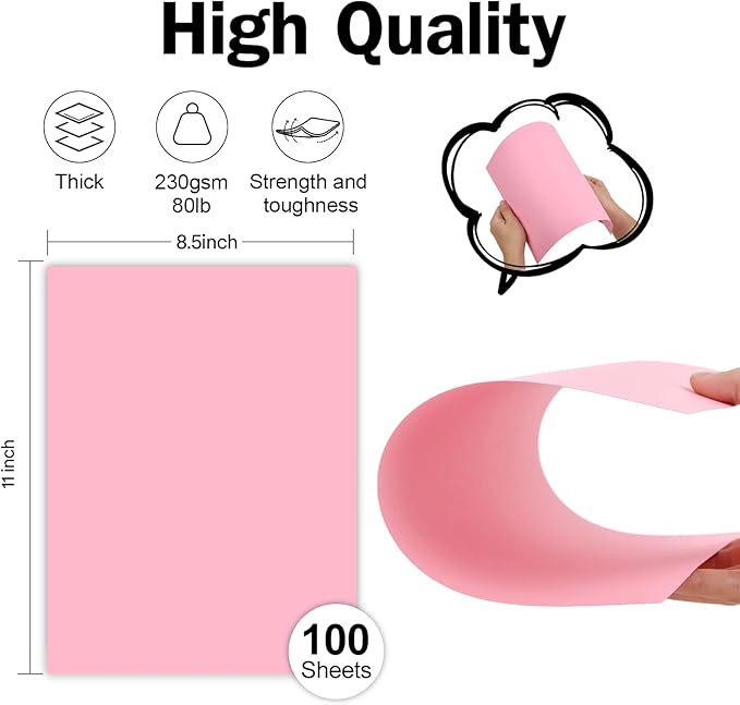 100 Sheets Pink Cardstock 8.5 x 11 Thick Paper, Goefun 80lb Card Stock Printer Paper for Arts & Crafts, Presentations, Stationary Printing-DeskLoop Office