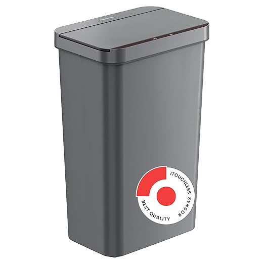 iTouchless Prime 13.2 Gallon Sensor Trash Can, Slim and Space-Saving, Durable Dent-Proof Construction, Automatic Bin Gray Color Great for Kitchen, Home, Office, Business, Garage, Plastic-DeskLoop Office