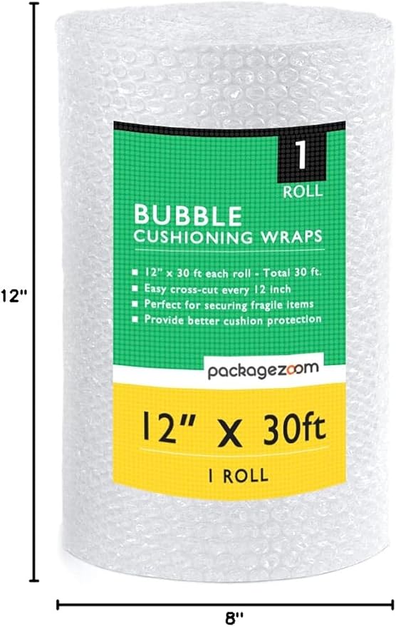 12 inch x 30 ft Bubble Cushioning Wrap, Perforated Every 12" Protective Packing Moving & Shipping Supplies for Boxes & Fragile Items-DeskLoop Office