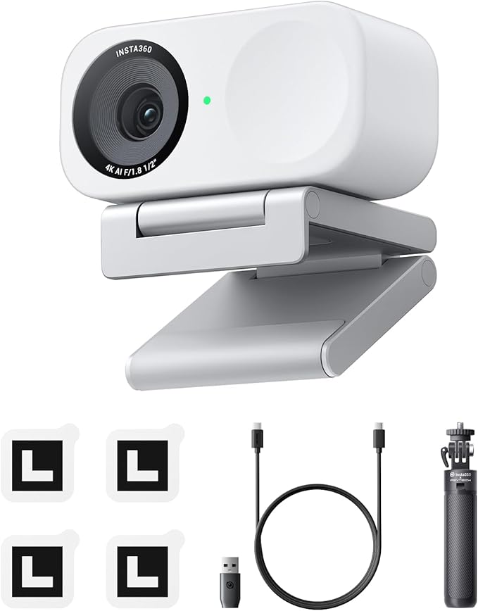 Insta360 Link 2C Tripod Bundle - 4K Webcam for PC/Mac, 1/2" Sensor, Auto Framing, HDR, AI Noise-Canceling Mic, Gesture Control for Streaming, Video Calls, Gaming, Works with Zoom, Teams, Twitch & More-DeskLoop Office