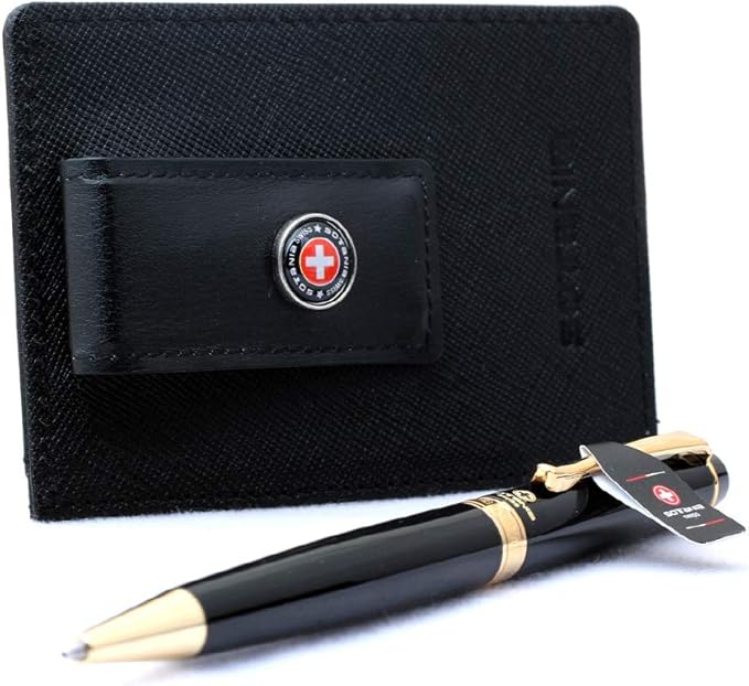 Swiss- Personalized Roller Ballpen, Ballpoint pen, Ball pen, Refillable Pen with Genuine Leather Pocket Money Clip Premium Gifts for men by womens-DeskLoop Office