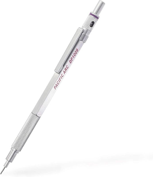 Pacific Arc Chromograph Metal Mechanical Pencil .9 mm Silver Barrel Mechanical Pencil with Built In Lead Pencil Grade Indicator, Lead Pencil Holder for Drafting, Sketching, and Drawing-DeskLoop Office