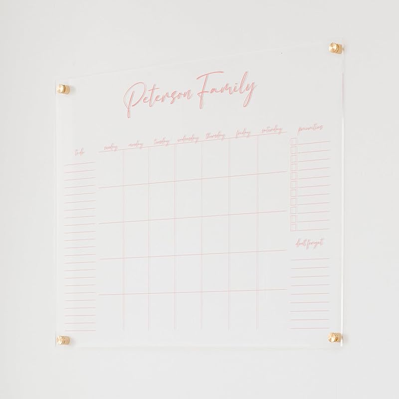 Personalized Clear Acrylic Calendar for Wall, Calendar Whiteboard for Wall, Dry Erase Wall Calendar, Wall Calendar Organizer System for Home (Cursive, Blush, 31"W x 23"H)-DeskLoop Office