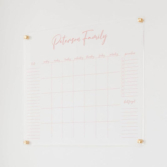 Personalized Clear Acrylic Calendar for Wall, Calendar Whiteboard for Wall, Dry Erase Wall Calendar, Wall Calendar Organizer System for Home (Cursive, Blush, 31"W x 23"H)-DeskLoop Office