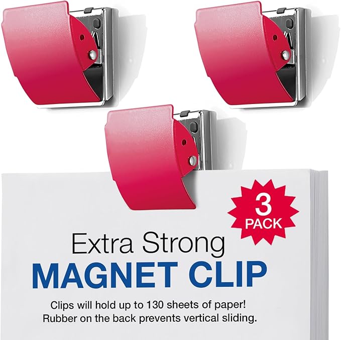 Plus Extra Strong Magnetic Clips, Large 3-Pack, Red-DeskLoop Office