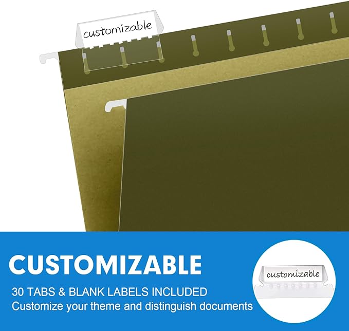 Extra Capacity Hanging File Folders, RAZCC 30 Pack Letter Size Reinforced Hanging Folders with Heavy Duty 3 Inch Expansion for Bulky Files, Filing Cabinet, Adjustable Tabs, Green-DeskLoop Office
