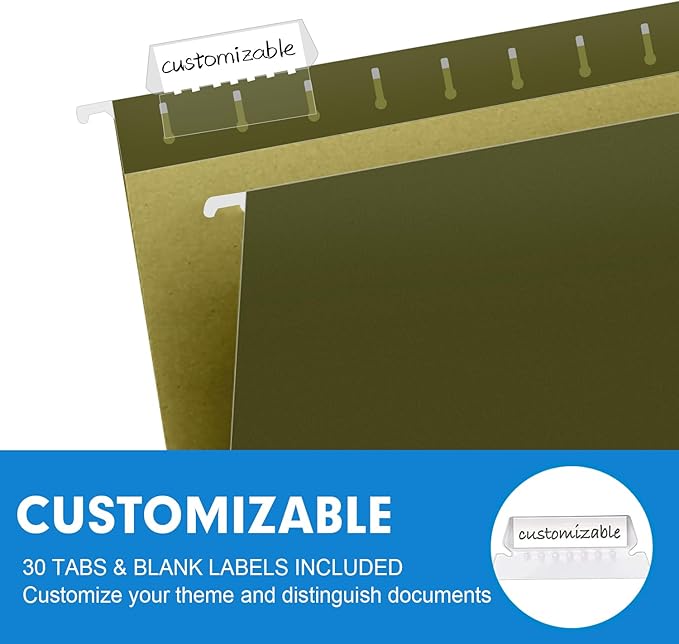 Extra Capacity Hanging File Folders, RAZCC 30 Pack Letter Size Reinforced Hanging Folders with Heavy Duty 1 Inch Expansion for Bulky Files, Filing Cabinet, Adjustable Tabs, Green-DeskLoop Office