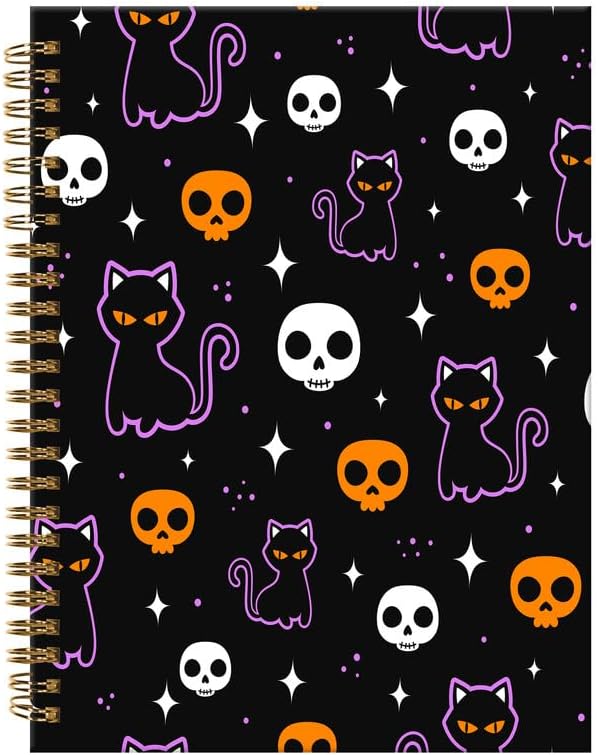 Spiral Journal Notebook,A5 Hardcover Lined Journals for Women Girl 6 x 8.3 in,120 Pages Thick Paper,Cute College Ruled Writing Notebook for Gifts Office Work School(Halloween Skull Cat)-DeskLoop Office