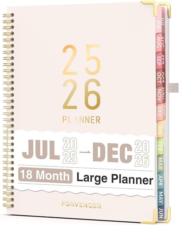 Jul 2025 -Dec 2026 Planner, Forvencer Academic Planner 2025-2026, 18 Month Daily Planner, 8.5" x 11", Weekly & Monthly Agenda Book, Hardcover Calendar Book, School Supplies for Student,Beige-DeskLoop Office