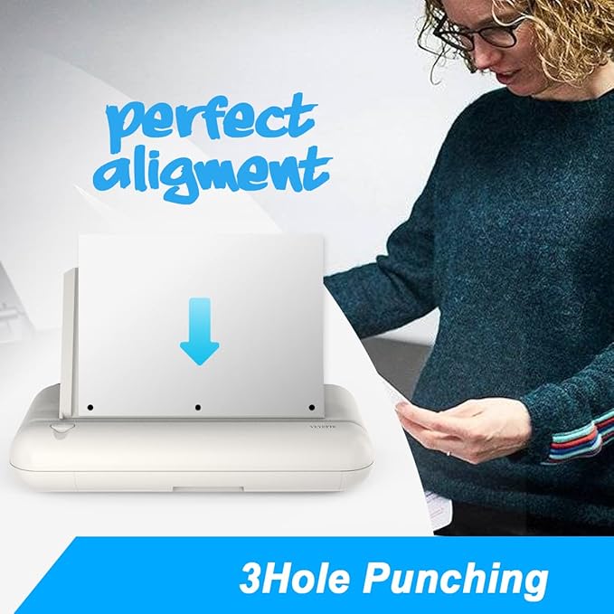 Electric 3 Hole Paper Punch, VEYETTE Heavy Duty Commercial Hole Puncher with Adapter for Office School Studio, 30 Sheet Capacity,Color Gray-DeskLoop Office