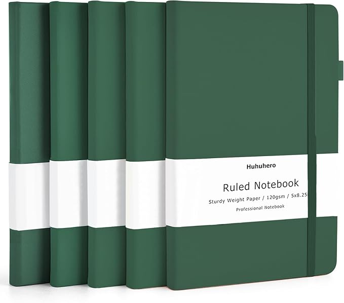 Huhuhero Notebooks Journal, Ruled Notebook, Premium Thick Paper Lined Journal, Black Hardcover Notebook for Office Home School Business Writing Note Taking Journaling, 5"×8.25" (5, Green)-DeskLoop Office