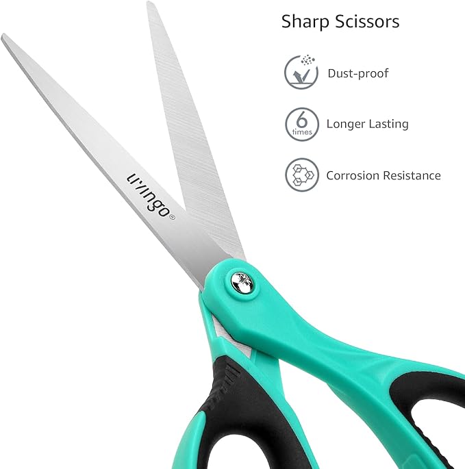 LIVINGO 8.5" Scissors All Purpose, 3 Pack Ultra Sharp Blade Shears, Professional Ergonomic Comfort Grip Scissors for Office School Home Supplies Fabric Sewing DIY Cutting General Use-DeskLoop Office