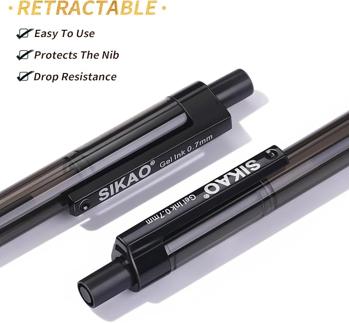 Black Gel Pens Bulk, Fine Point Smooth Writing No Smudge, 0.7mm Ink, Retractable Rollerball, Server, Office Lapiceros (60 Pack)-DeskLoop Office