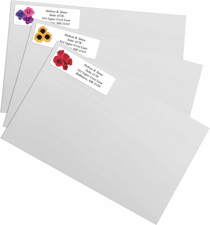 Floral Posy Assorted Rolled Address Labels with Elegant Plastic Dispenser-DeskLoop Office
