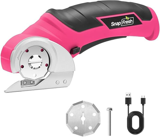 SnapFresh Cordless Electric Scissors- 4V Mini Cardboard Cutter for Boxes, Carpet, Paper – Rotary Cutter for DIY Projects, Safety Box Cutter with Battery & Type-C Cable(Hot Pink)-DeskLoop Office