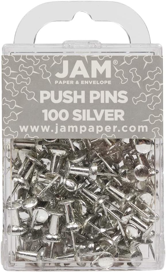 JAM PAPER Colorful Push Pins - Silver Pushpins - 100/Pack-DeskLoop Office