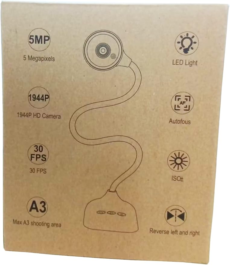 USB Document Camera for Teachers, Webcam/Doc Camera for Classroom with A3 Format, 3-Level LED Lights, Image Invert, Fold, Dual mic for Mac OS, Windows, Zoom, OBS Work with Distance Learning-DeskLoop Office