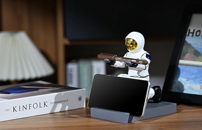 Astronaut Resin Pen Holder, Mobile Phone Stand, Device Stand, Desk Organizer Decorative Pen Holder (White&Golden)-DeskLoop Office