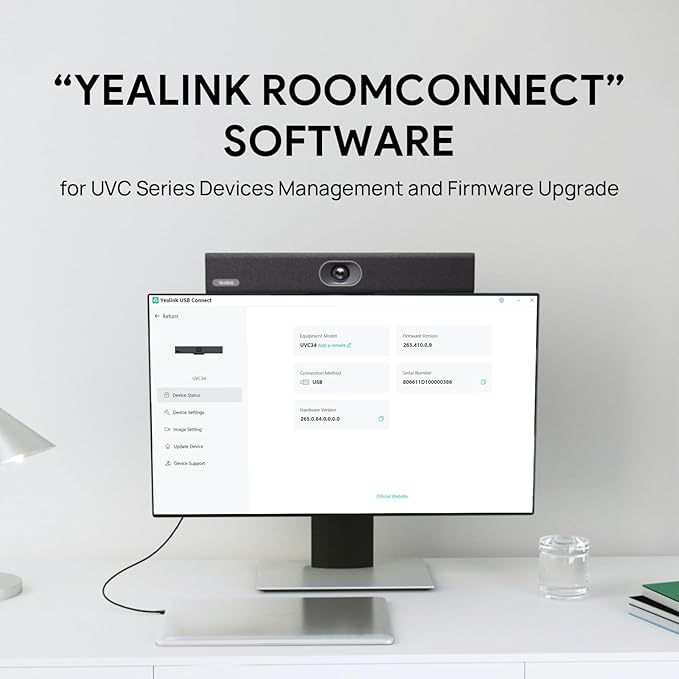 Yealink UVC34 4K Conference Room Camera System 10 Microphone 8 MP All-in-One Video Conferencing System AI Auto Framing 120° Field of View Microsoft Teams Certified Webcam Zoom Rooms USB-A-DeskLoop Office