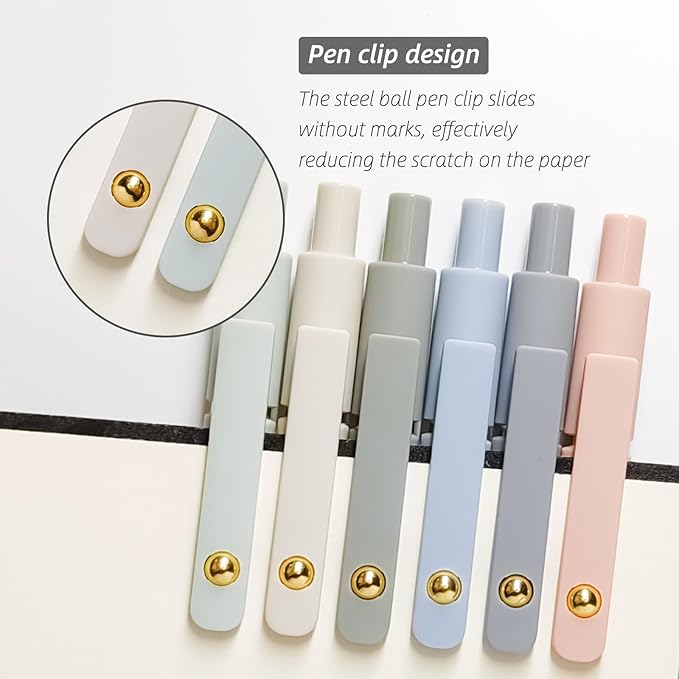 Gel Pens, 6 Pcs 0.5mm Fine Point Smooth Writing Pens Cute Pens, High-End Series Black Ink Pens for Journaling Note Taking, School Office Supplies for Women Men (6 Pcs Gold Morandi)-DeskLoop Office