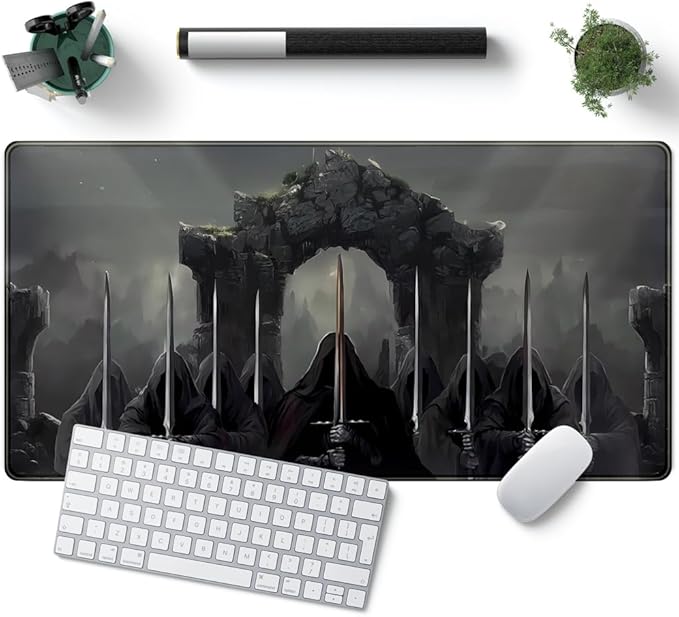 Knight Dark Grey Desk Pad Mat Anime Playmat Mouse Pad Gaming Large Mousepad for Desk Computer Pc Laptop Pad for Men, Equipped with Waterproof Storage Bag Non-Slip (31.5x15.7 in)-DeskLoop Office